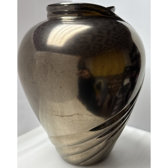 Vtg Haeger Pottery Metallic Bronze Vase Planter Pot Large Abstract Swirl 12 inch - Picture 12 of 12